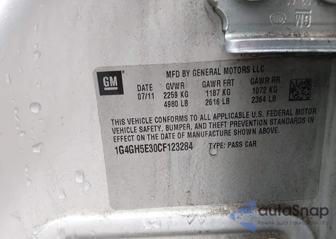 2012 Buick Lacrosse Premium 3 Group from USA, damaged, VIN 1G4GH5E30CF123284